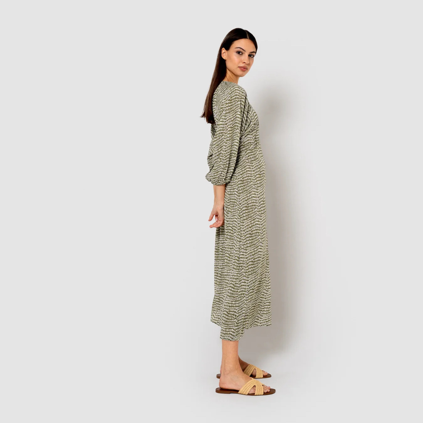 Vestido midi viscosa deriva verde
