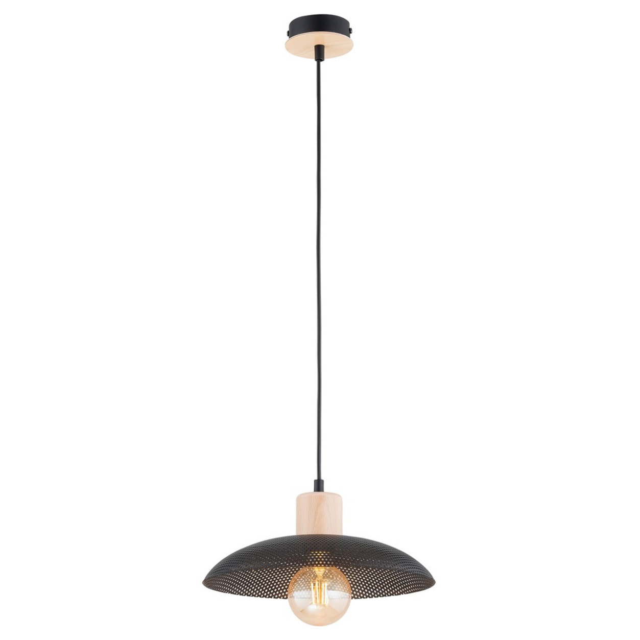 Lampada a sospensione KOBE in acciaio nero e legno naturale