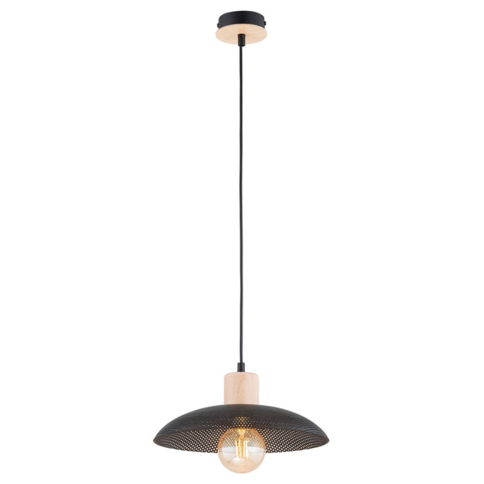 Lampada a sospensione KOBE in acciaio nero e legno naturale