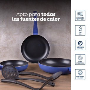 Set 3pc sartenes (20+24+28cm) c/3pc tools aluminio prensado ind azul land indigo