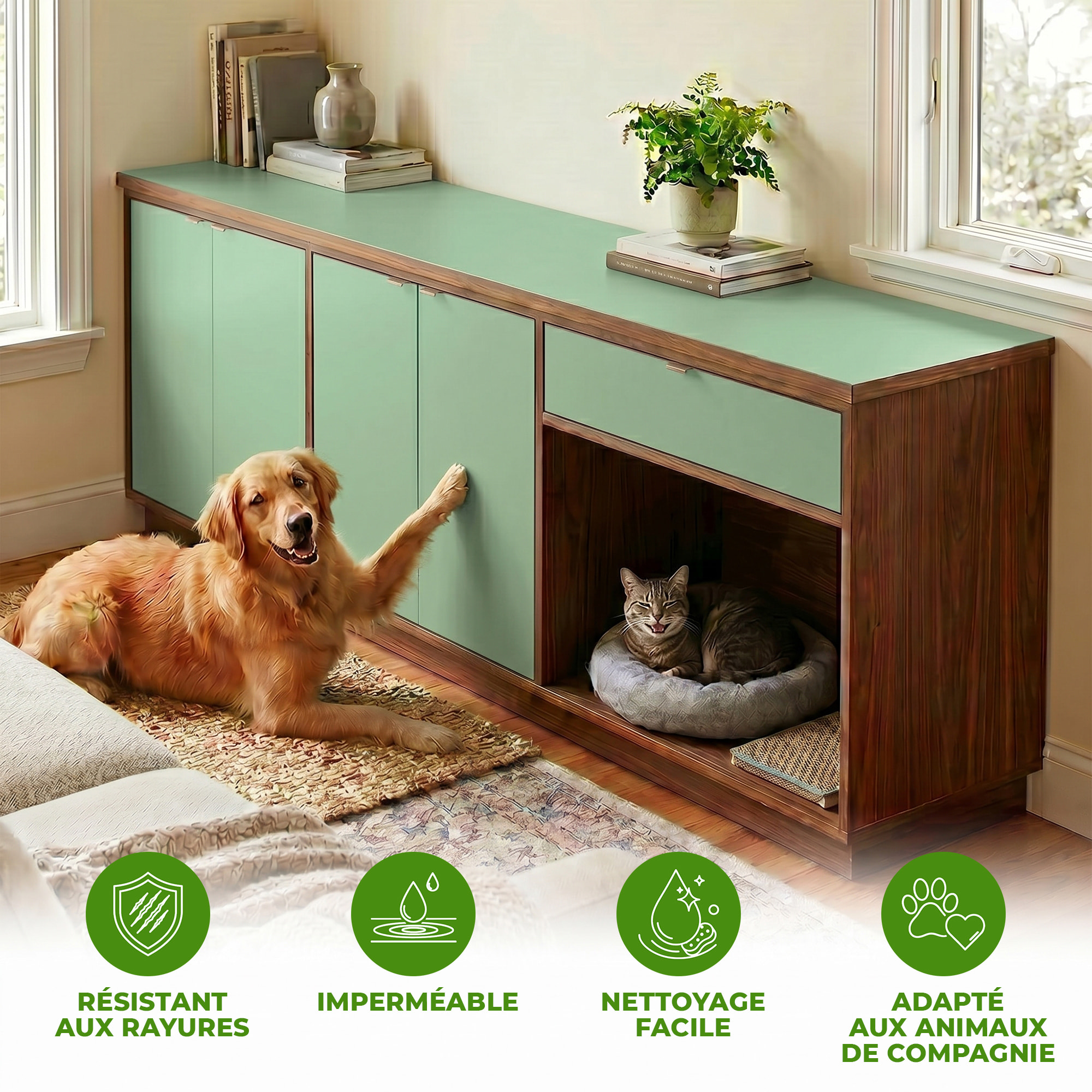 Rouleau adhésif décoratif Vinyle au Mètre - Menthe - Sticker Lavable Imperméable Mur Cuisine Meubles