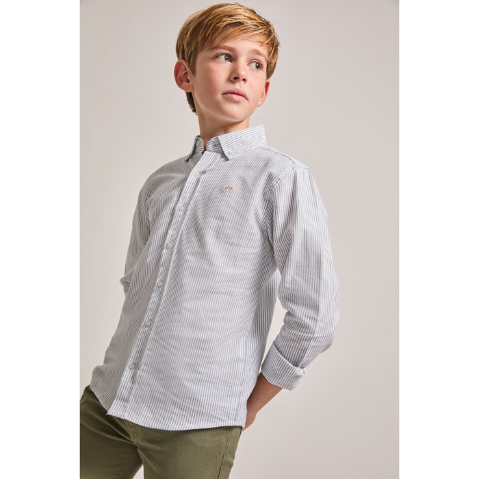Camisa de Niño a Rayas Verde: Manga Larga con Botones y Cuello Clásico, 100% Algodón | Color: Verde oscuro | Street Monkey