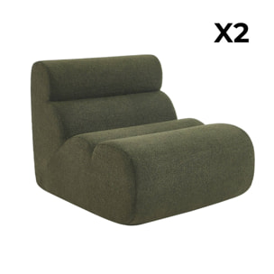 Lot de 2 chauffeuses bouclette texturée kaki 1 place - L 81 x P 99 x H 81cm - Nova