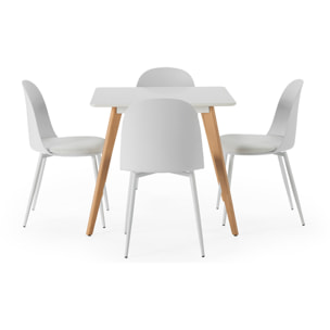 Juego de mesa 80x80 cm y 4 sillas de comedor Kana