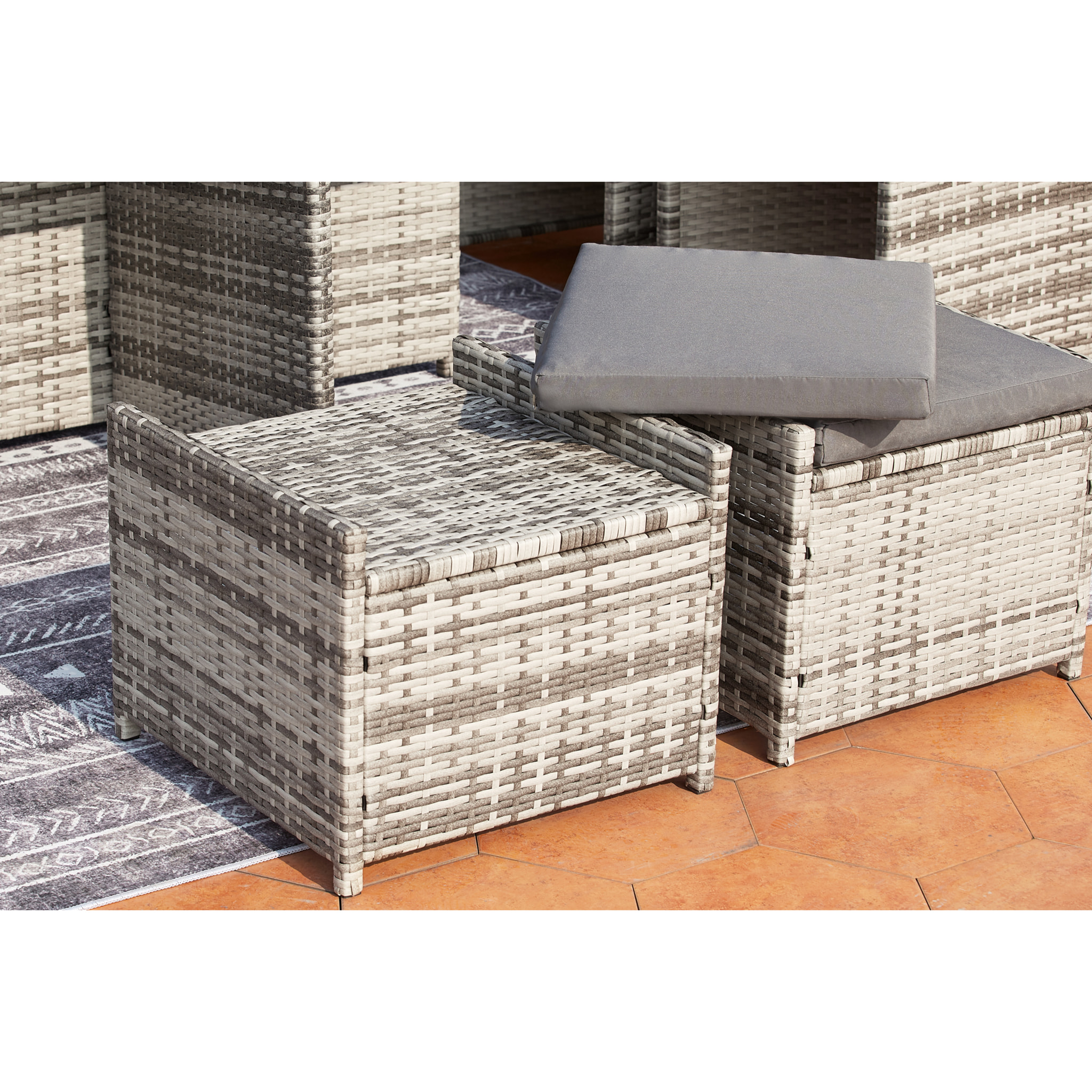 Salon de jardin encastrable 10 personnes en résine tressée gris REGINA