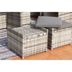 Salon de jardin encastrable 10 personnes en résine tressée gris REGINA