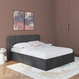 Lit coffre Valentina avec sommier et tête de lit - Velours gris