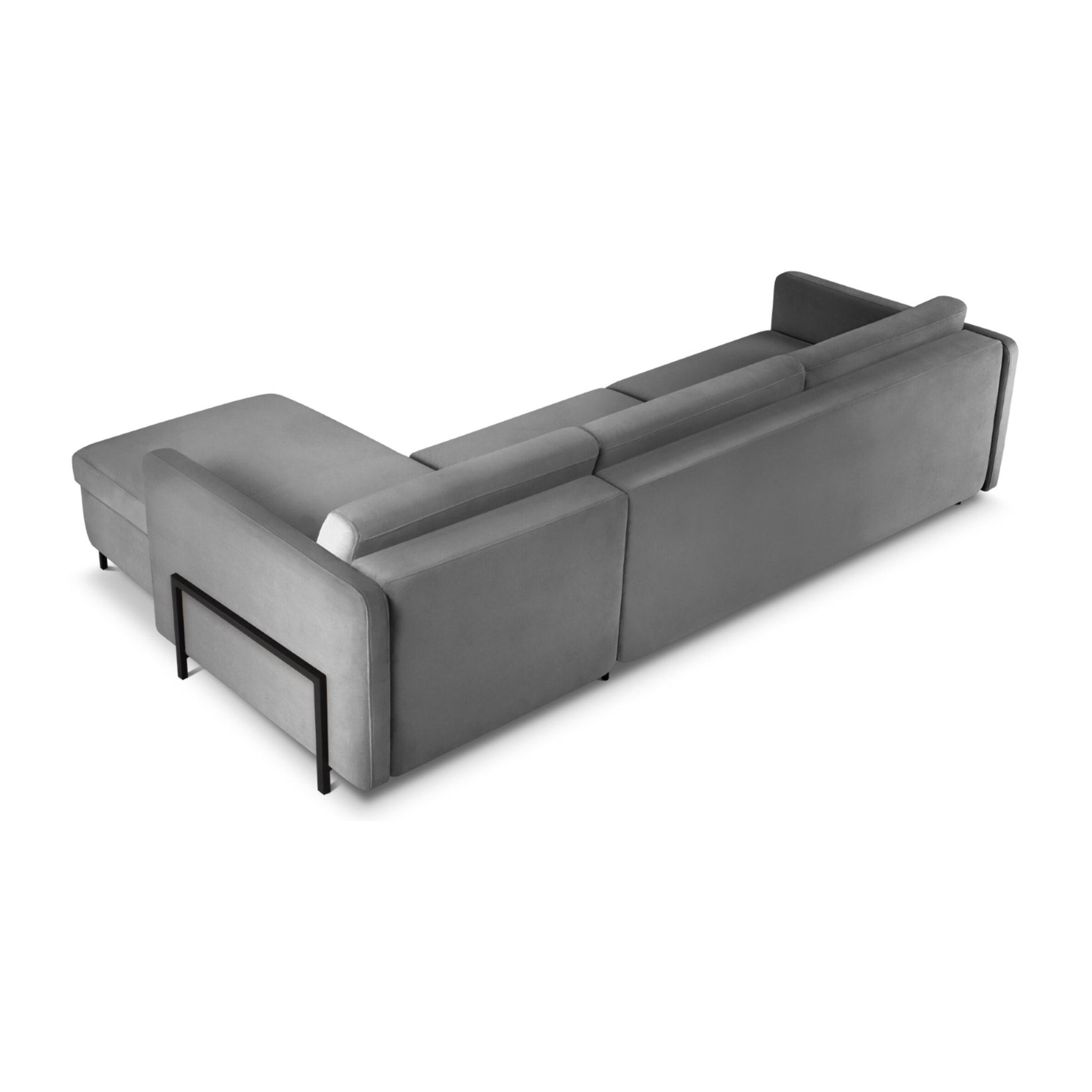 Canapé d'angle droit convertible "Yanis" 5 places en velours gris foncé