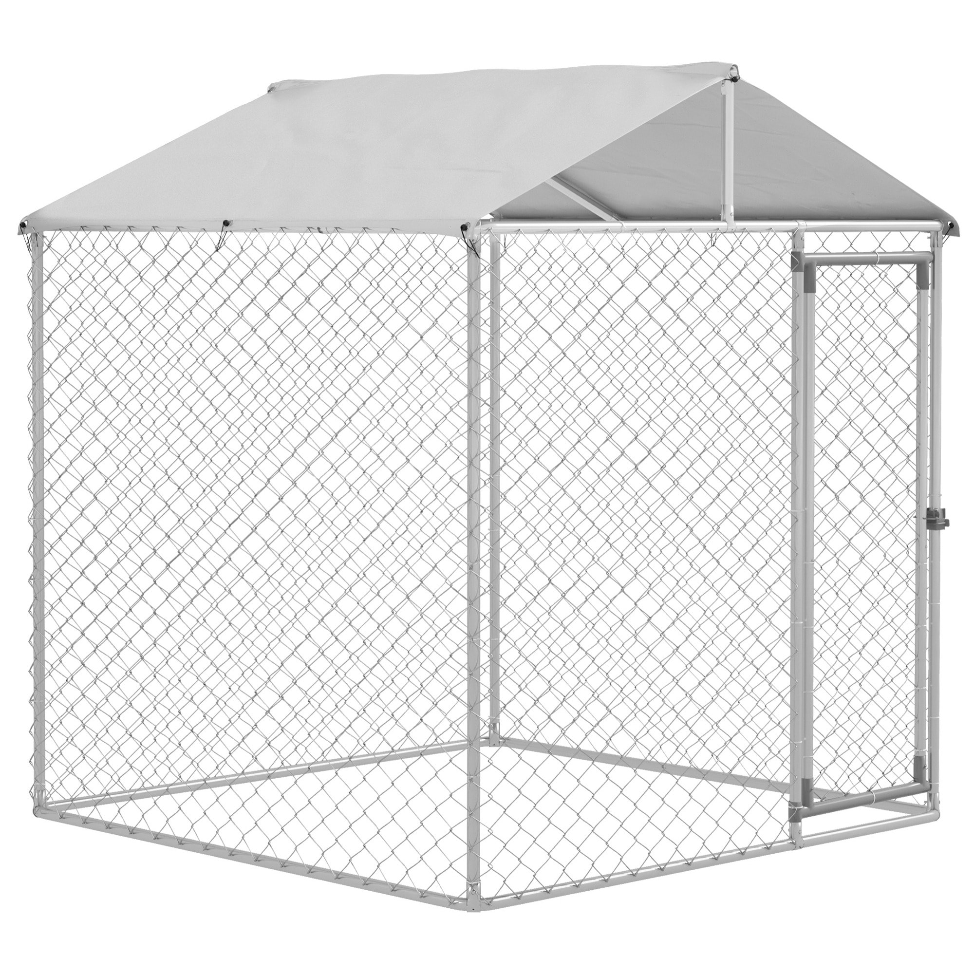 Perrera Jaula de Exterior para Perros Medianos Parque para Perros con Cerradura Marco de Acero Toldo Impermeable y Anti-UV 200x200x237 cm Plata
