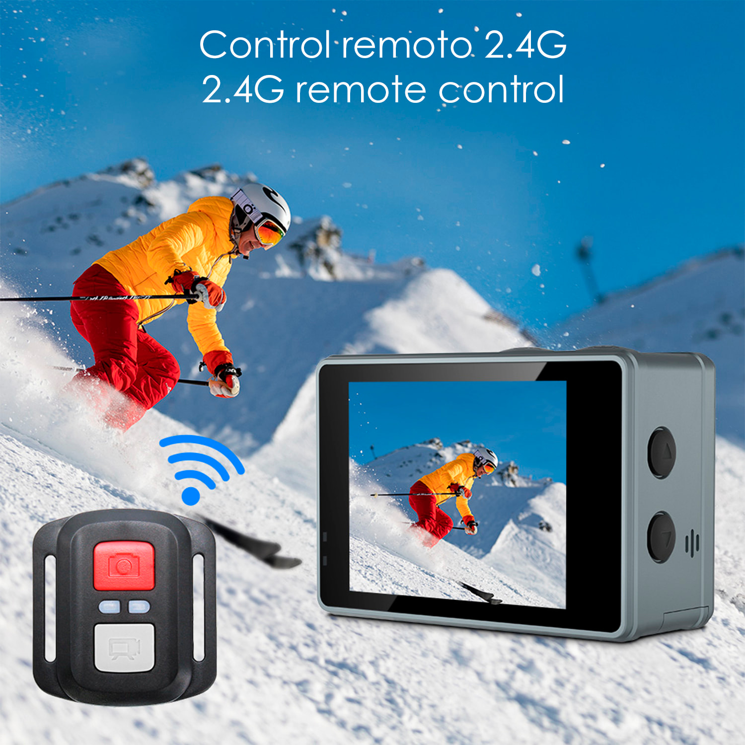 Camera Sportiva M40 R 5k 30fps con 47,75 mpx, doppio schermo da 2" e 1.3" con una moltitudine di accessori sportivi e WIFI.