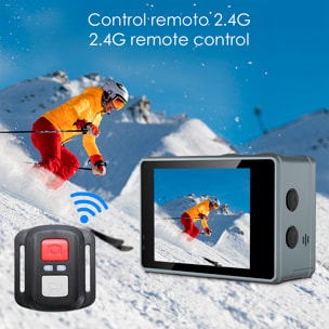 Camera Sportiva M40 R 5k 30fps con 47,75 mpx, doppio schermo da 2" e 1.3" con una moltitudine di accessori sportivi e WIFI.