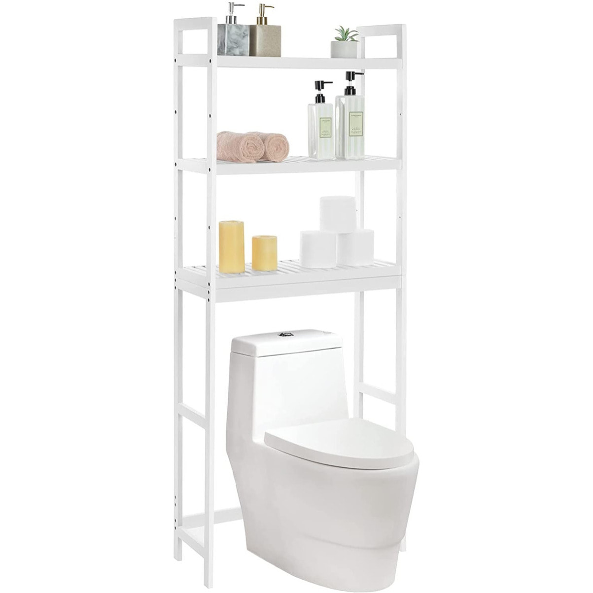 Scaffale salvaspazio da bagno in bambù bianco