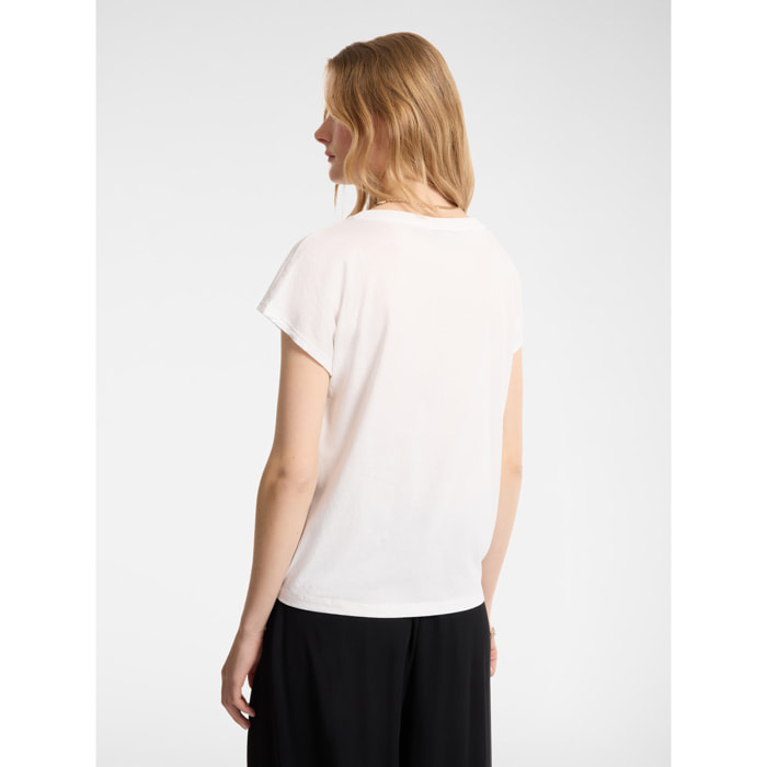 Elena Mirò - T-shirt in cotone con applicazioni - Bianco