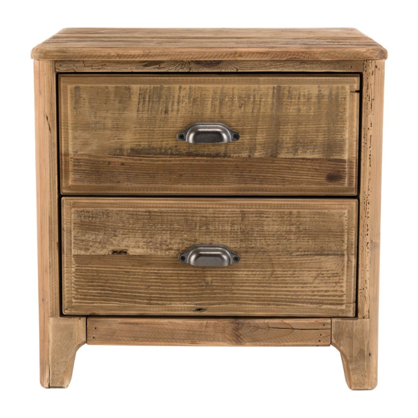 SANDY - Chevet 2 tiroirs marron bois Pin recyclé