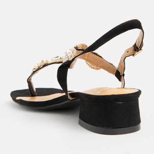 Sandalo basso a infradito con gioiello - NERO