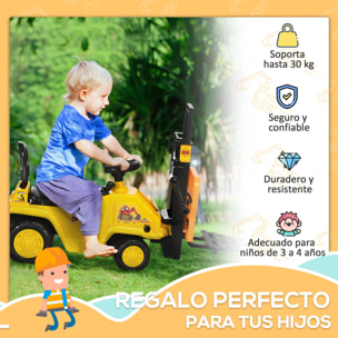 Tractor sin Pedales para Niños de +3 Años Carretilla Elevadora de Juguete con Horquilla Móvil Bocina y Asiento de Alamcenaje Oculto Carga 30 kg 86x27,5x47,5 cm Amarillo