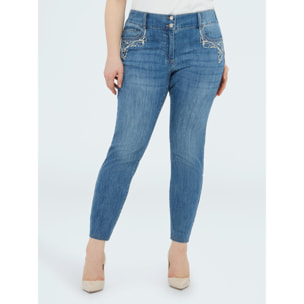 Fiorella Rubino - Jeans Skinny con ricamo macramè - Azzurro