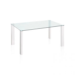 Mesa de comedor fija con sobre de cristal y blanco 150x90 cm Valya Cristal - Blanco