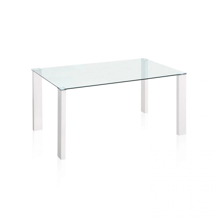 Mesa de comedor fija con sobre de cristal y blanco 150x90 cm Valya Cristal - Blanco