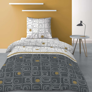 Parure de couette 3pcs 100% microfibre - gris blanc ocre