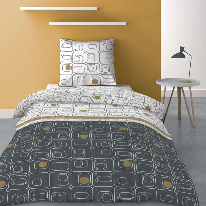 Parure de couette 3pcs 100% microfibre - gris blanc ocre
