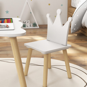 Mesa y Sillas Infantiles de 3 Piezas Mesa Infantil con 2 Sillas con Respaldo en Forma de Corona para Niños de 3-6 Años para Sala de Juegos Dormitorio Guardería Blanco
