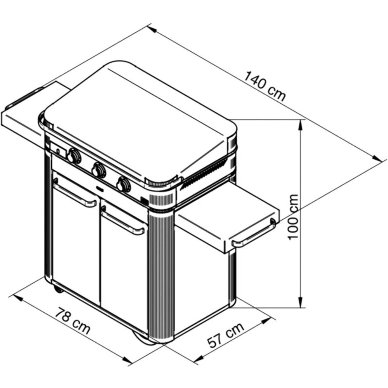 Plancha gaz ENO Combo Enosign 80 Inox et Noir 3 brûleurs sur chariot, 69x40 cm