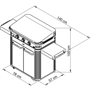Plancha gaz ENO Combo Enosign 80 Inox et Noir 3 brûleurs sur chariot, 69x40 cm