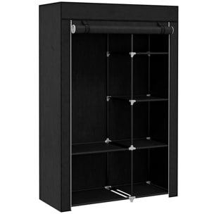 Armoire penderie multi-rangement - 6 étagères, 1 barre - dim. 103L x 43l x 162,5H cm - acier noir non tissé noir