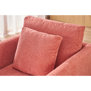 Fauteuil scandinave déhoussable en tissu effet velours texturé terracotta et bois clair OSLO