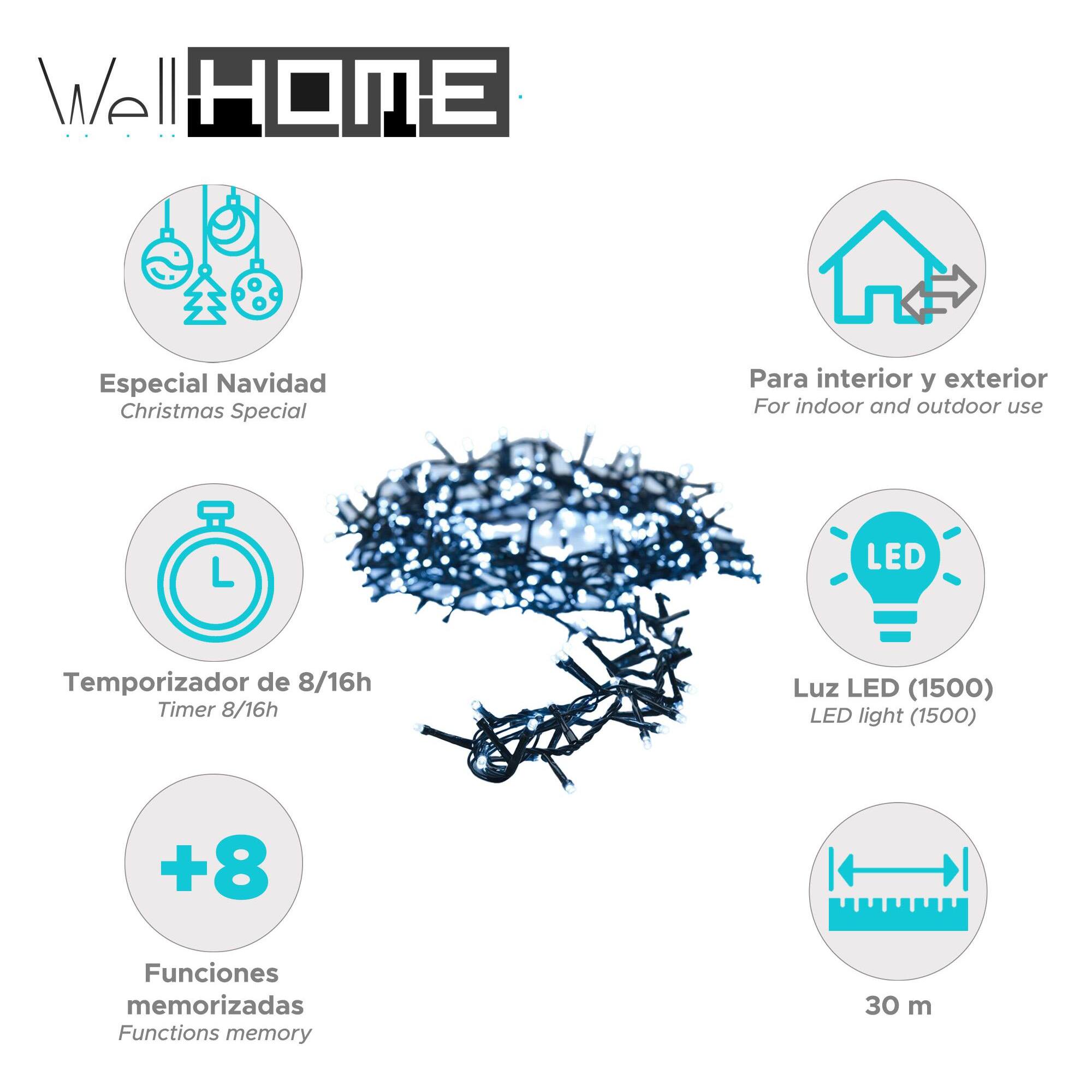 Guirnalda de iluminación navideña con 1500 led blanco - 30 metros