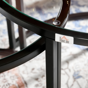 Juego de 2 Mesas Nido, Mesas de Centro para Salón Redondas, Tablero de Vidrio Templado y Marco de Acero, para Dormitorio y Oficina, Grande 70 cm, Pequeña 54 cm, Negro y Transparente