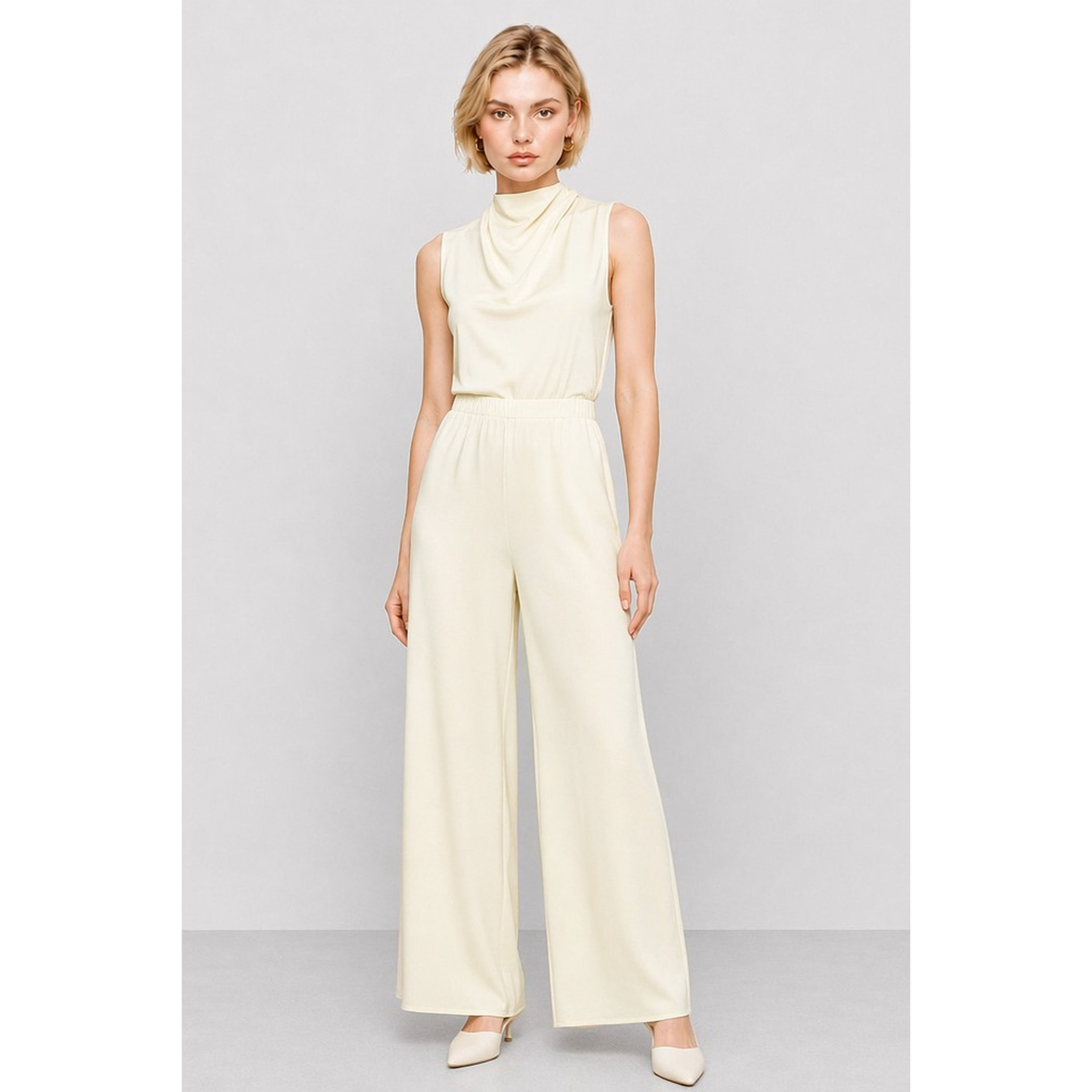 Kocca - Pantalone a palazzo a vita alta in viscosa con elastico Donna