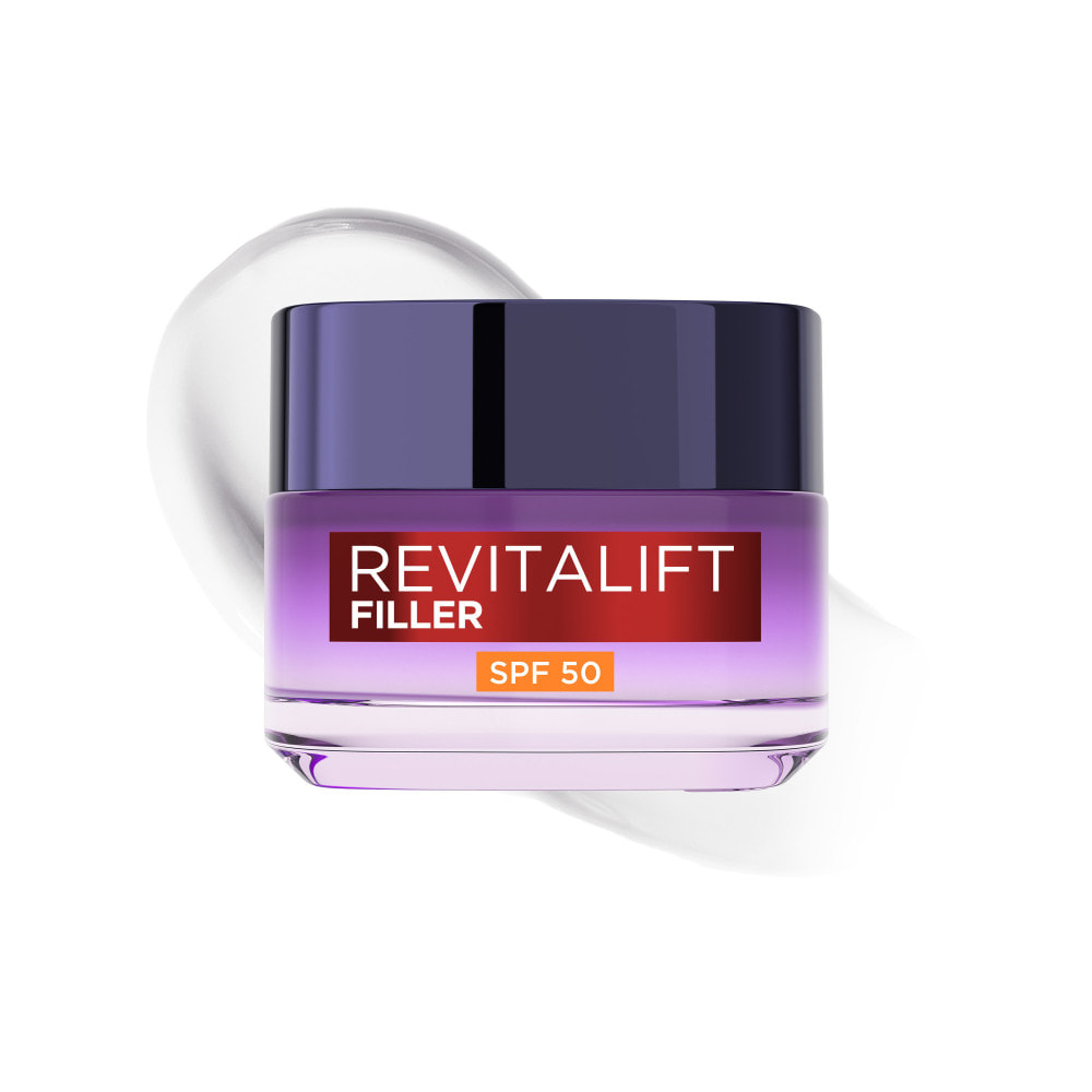 L’Oréal Paris, Revitalift Filler, crème de jour anti-âge repulpante SPF 50, complexe triple acide hyaluronique, texture légère n