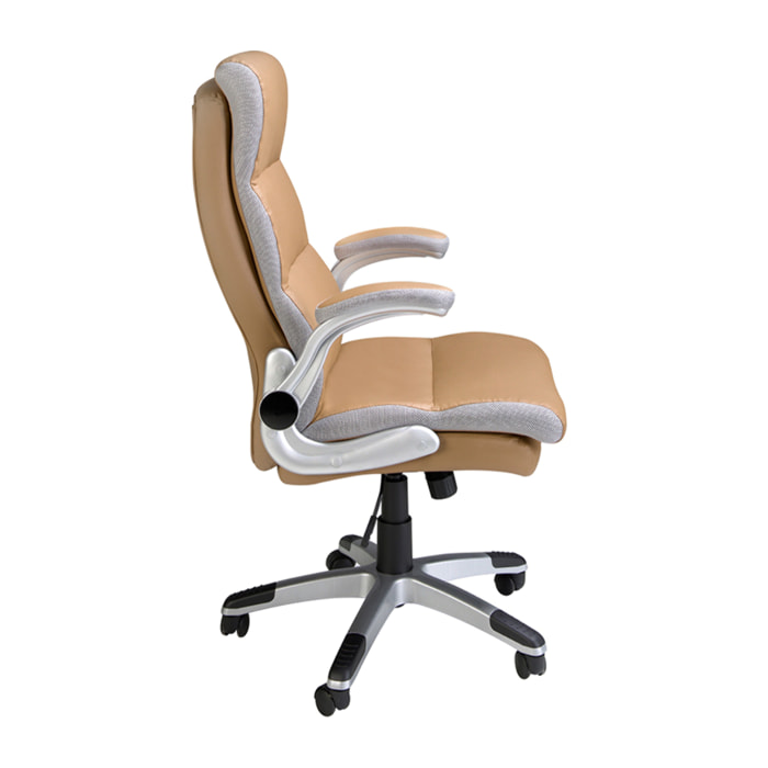 Silla Angel Cerdá oficina giratoria con asiento y respaldo tapizado en polipiel marrón patas en pvc en gris metal 66x72x112cm