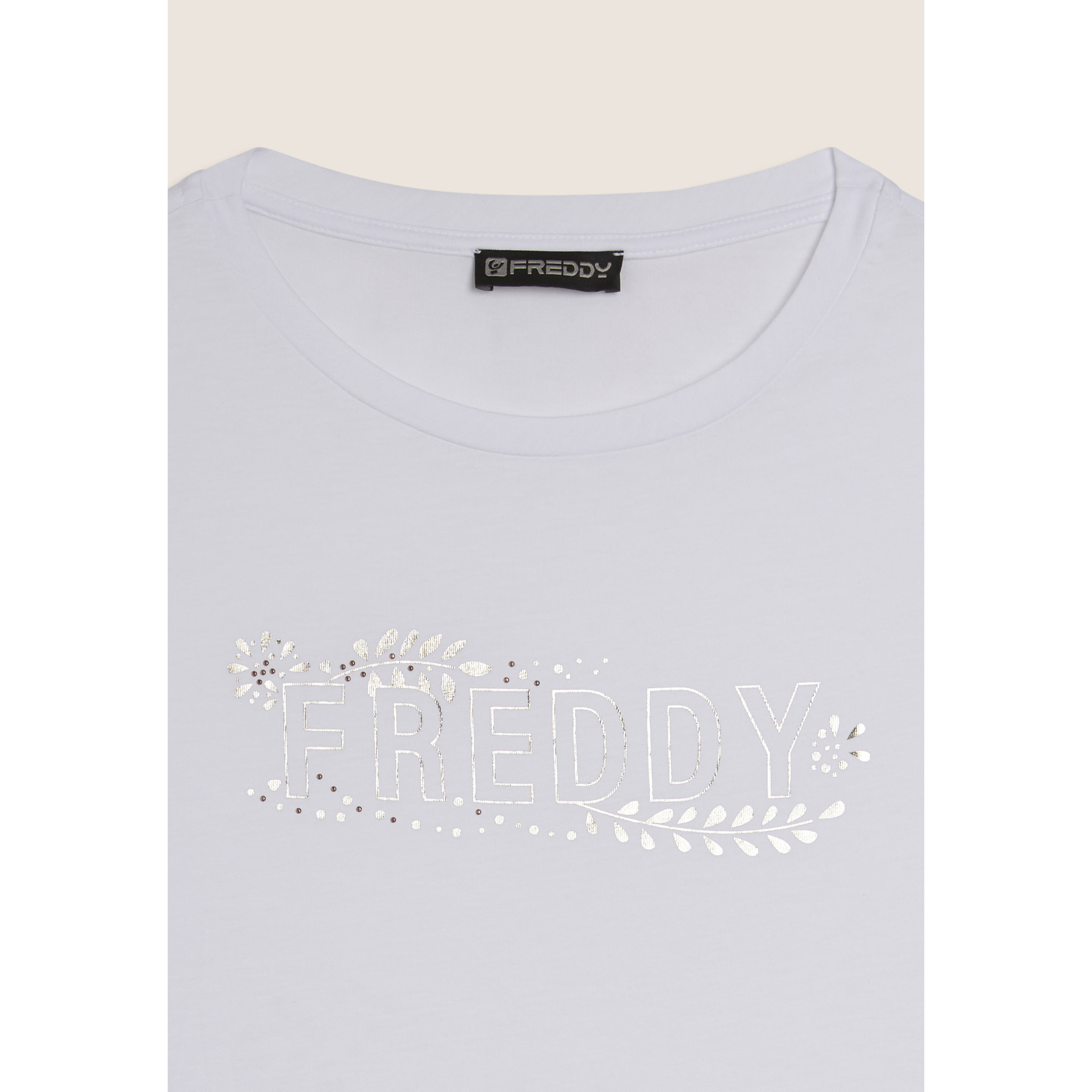 T-shirt Manica Corta con Decori Floreali e Borchie