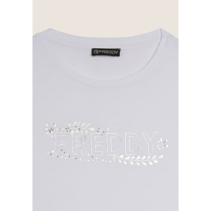 T-shirt Manica Corta con Decori Floreali e Borchie