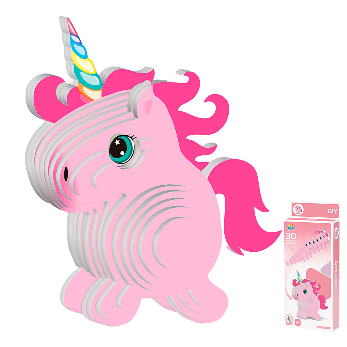 Puzzle 3D in cartone con rilievo. Design di Unicorno.