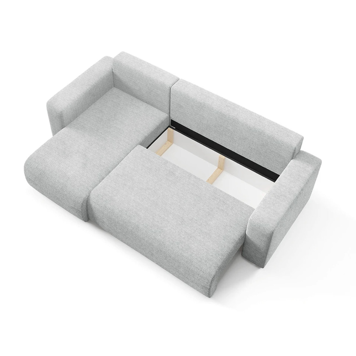 GLORIA - Canapé d'angle gauche convertible 4 places en tissu gris clair