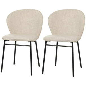 Lot de 2 chaises grand confort dossier enveloppant piètement acier noir revêtement tissu aspect lin beige