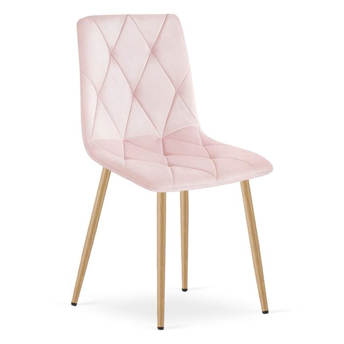 Sedia Libra in velluto rosa chiaro con gambe effetto legno