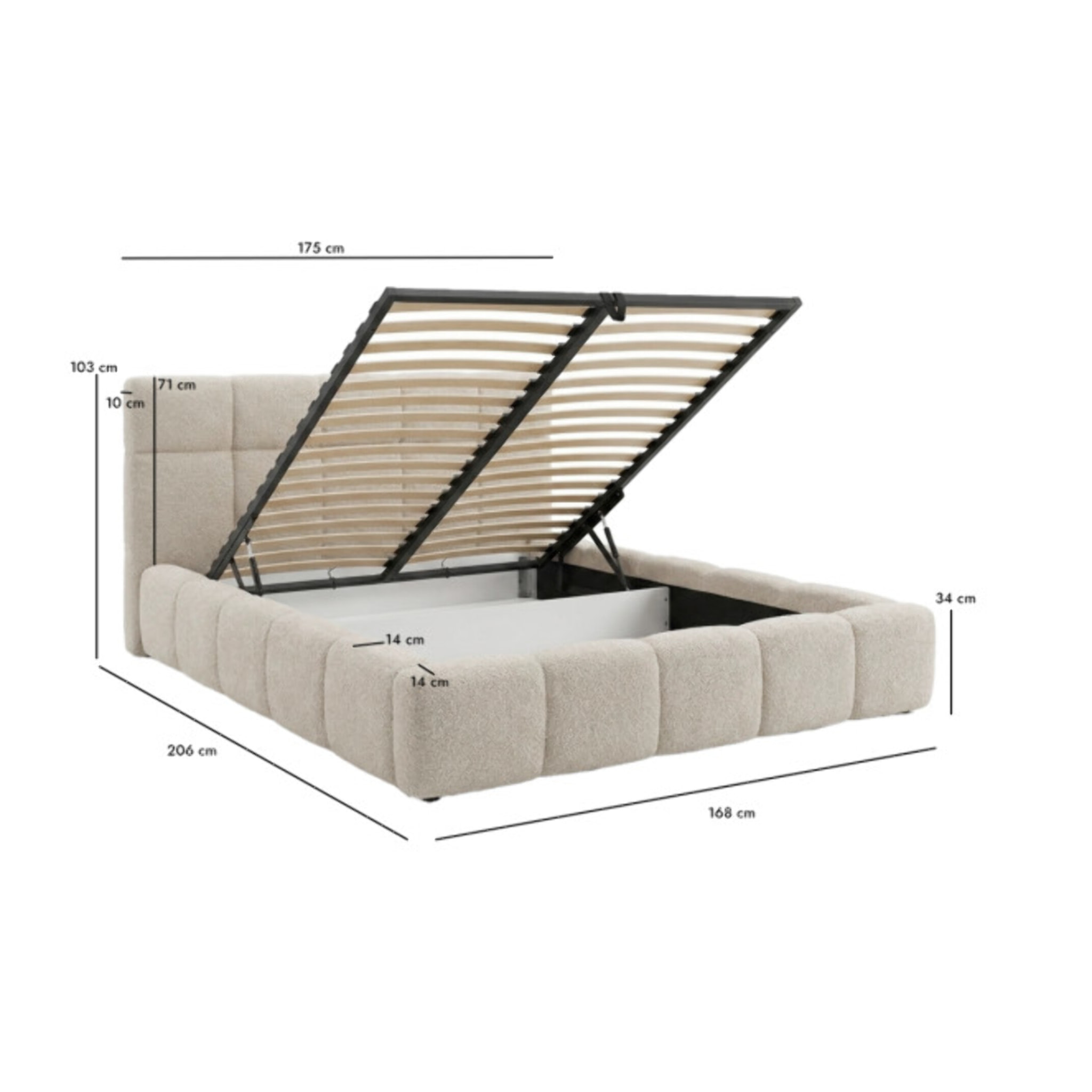 Lit coffre 140 x 200 cm tissu capitonné bouclette beige - FLUF