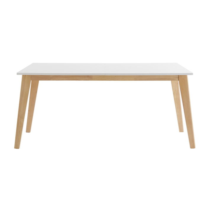 Table extensible rallonges intégrées rectangulaire blanche et bois clair L160-205 cm SWAD