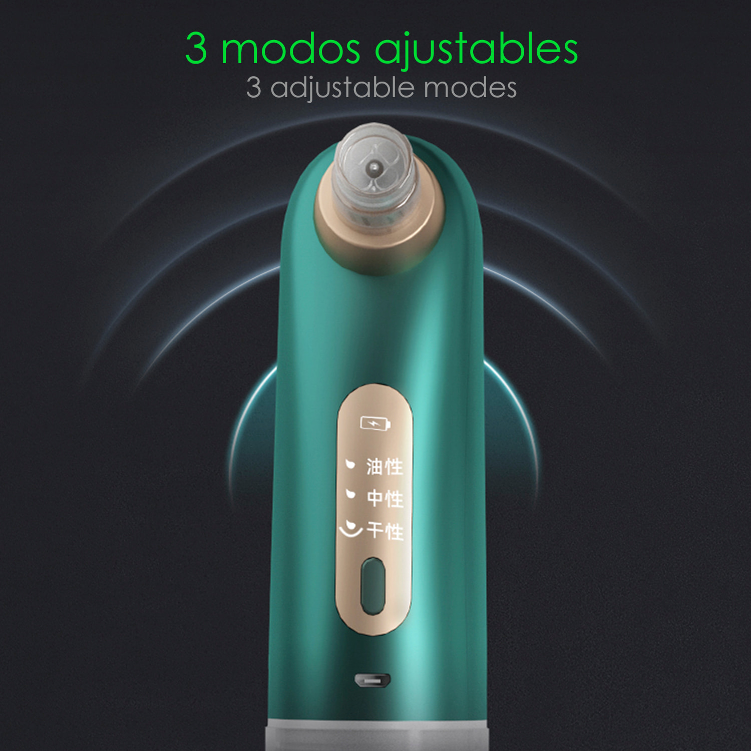 Strumento per aspirare i punti neri, pulire i pori. 3 modalità, doppio serbatoio dell'acqua, 6 teste.