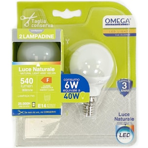 OMEGA Set 6 Pezzi Sfera LED P45 6W 4000K E14