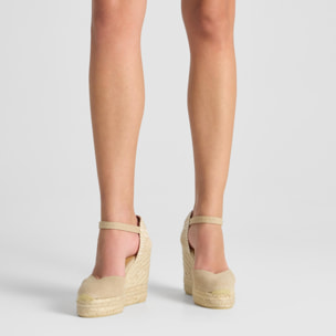 Alpargata de cuña 8 cm en lona de algodón con lazo al tobillo