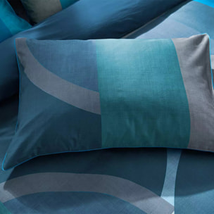 Lot de 2 taies satin de coton imprimé bleu canard Livio petrole