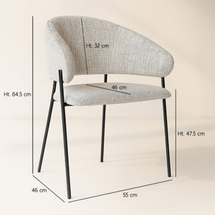 Lot de 2 fauteuils de table en tissu beige et pieds en métal noir EROS
