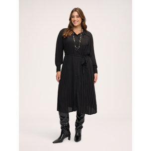 Fiorella Rubino - Vestito lungo chemisier plissé in georgette - Nero