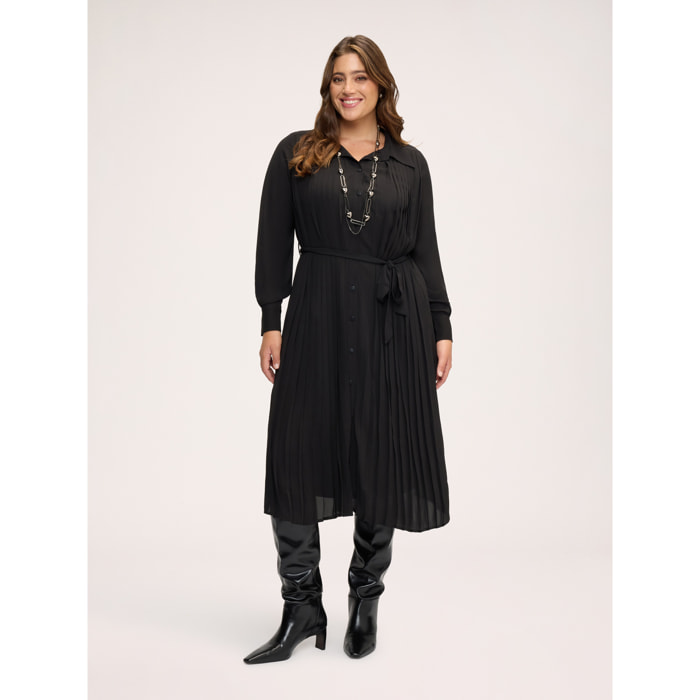Fiorella Rubino - Vestito lungo chemisier plissé in georgette - Nero